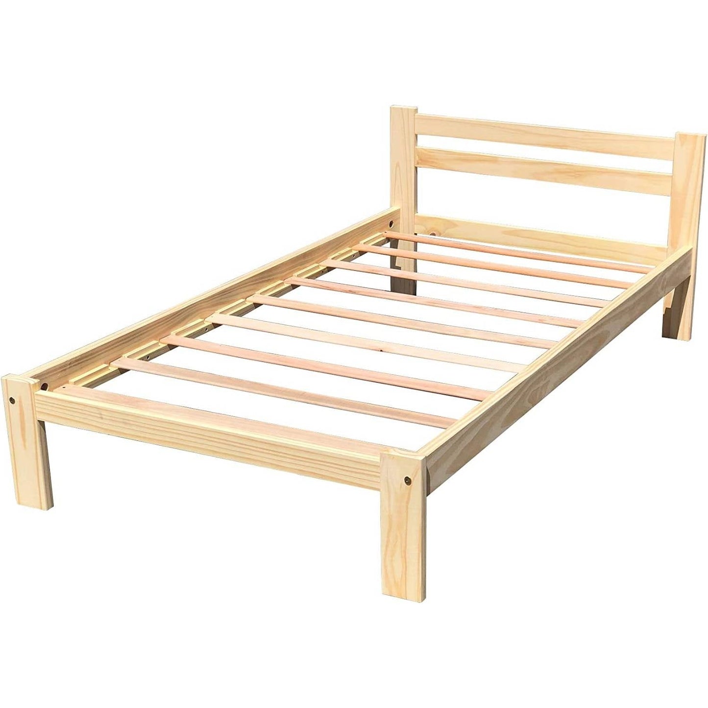 Twin size Unfinished Solid Pine Wood Platform Bed Frame with Slatted Headboard — Chic Home-Decor
