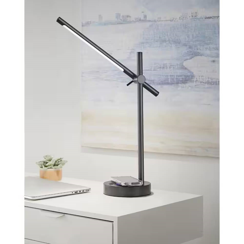 Modern LED Desk Light Table Lamp with Wireless Cell Charging Pad in Black — Chic Home-Decor