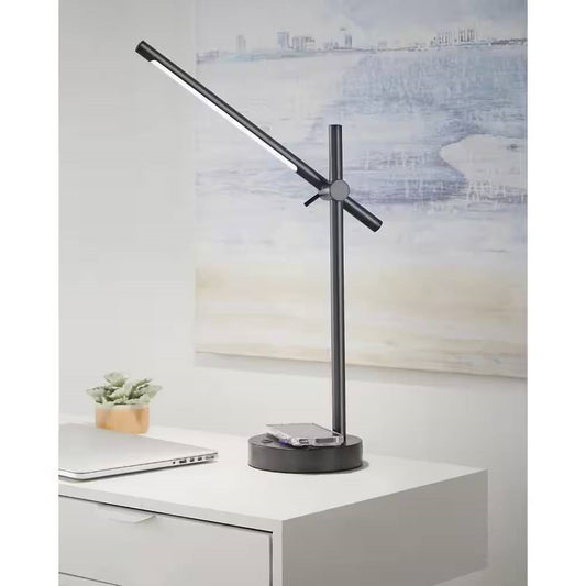 Modern LED Desk Light Table Lamp with Wireless Cell Charging Pad in Black — Chic Home-Decor