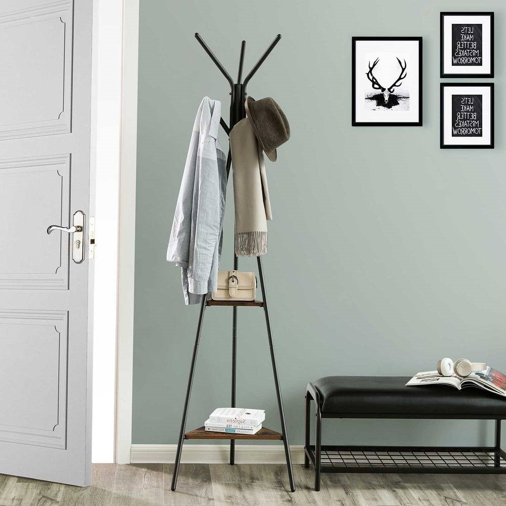 Modern Coat Rack with Matte Black Metal Frame and 2 Shelves — Chic Home-Decor