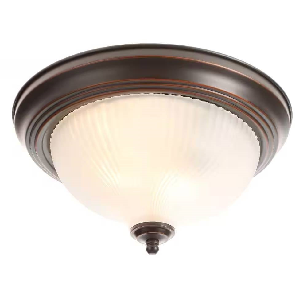 Round 11-inch Bronze Finish Ceiling Light with Frosted Glass Shade - Flush Mount — Chic Home-Decor