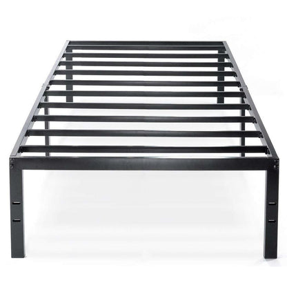 Black Metal Platform Bed Frame with Headboard Attachment Slots – Twin