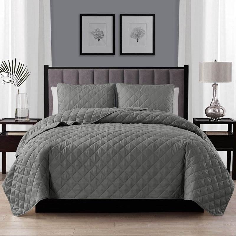 Twin/Twin XL 2-Piece Dark Grey Polyester Microfiber Diamond Quilt Set — Chic Home-Decor