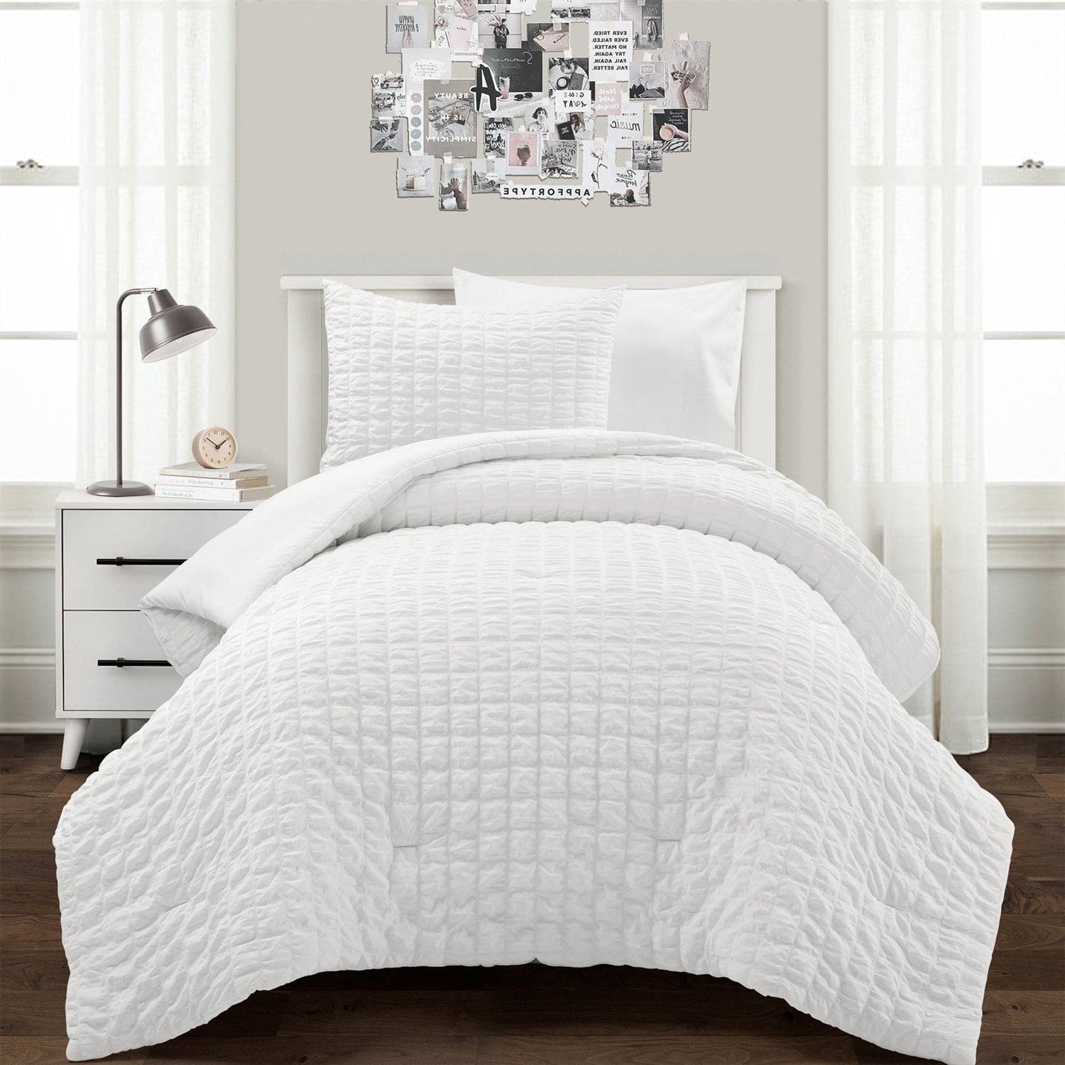 Twin/XL Size Microfiber Crinkled Texture 2 Piece Comforter Set White — Chic Home-Decor