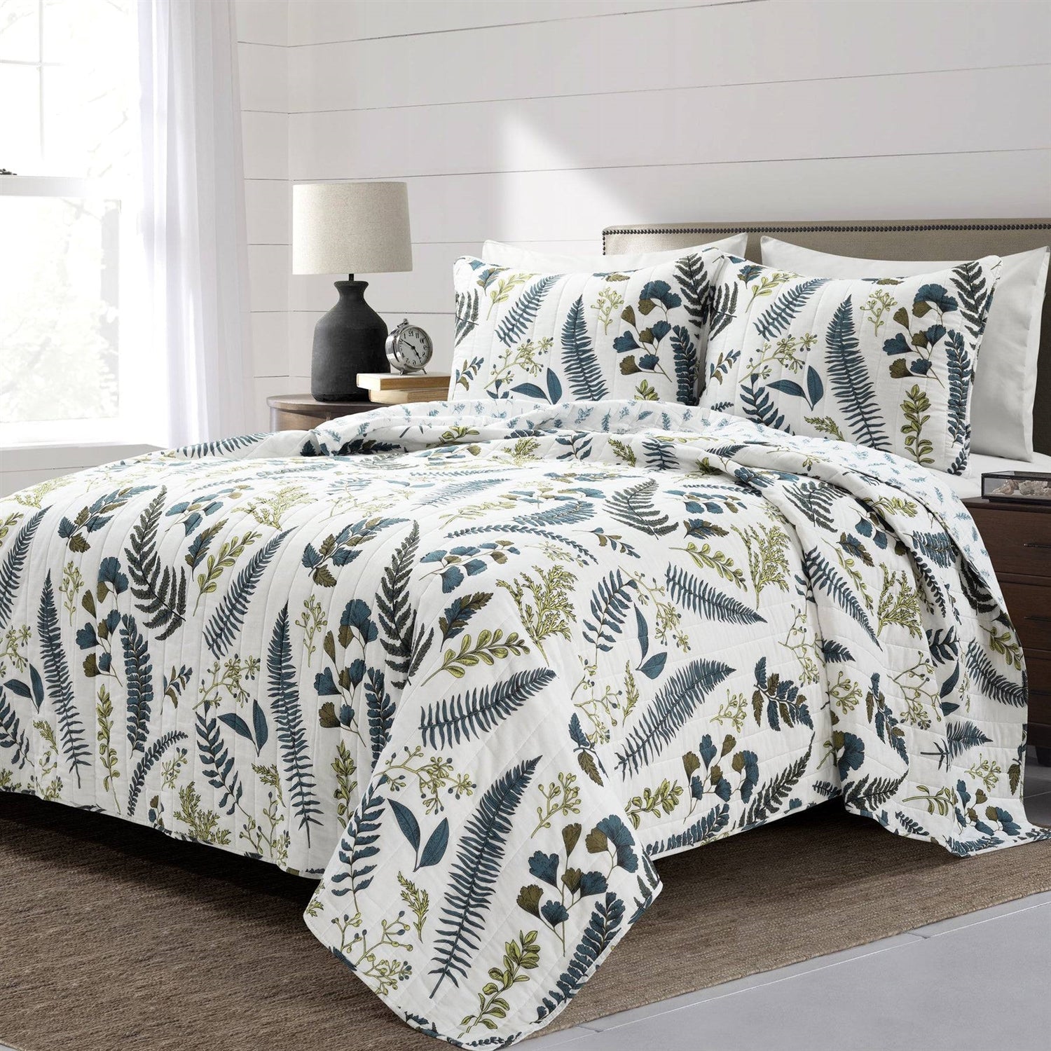 Full/Queen Reversible Cotton Lightweight Floral Fern 3 Piece Quilt Set — Chic Home-Decor