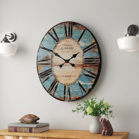 Turquoise Oversized Distressed Paris Wood Wall Clock — Chic Home-Decor