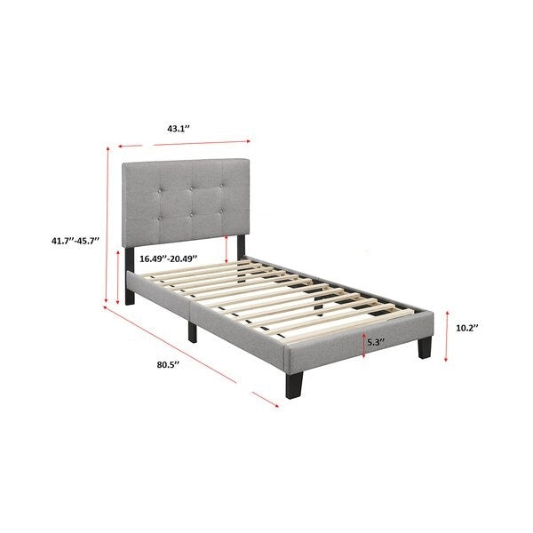 Twin Upholstered Platform Bed Frame with Grey Button Tufted Headboard