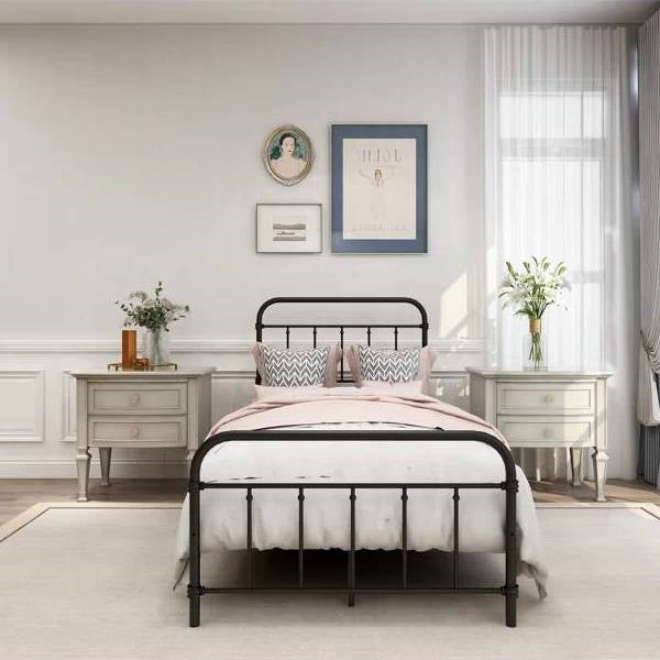 Twin size Farmhouse Black Metal Bed Frame with Rounded Headboard Footboard — Chic Home-Decor