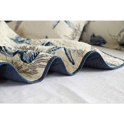 Twin size 100-Percent Cotton 2-Piece Quilt Bedspread Set with Ocean Nautical Beach Sea Shells Pattern