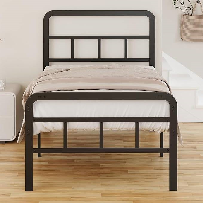 Twin Heavy Duty Metal Bed Frame with Headboard and Footboard in Black
