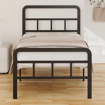 Twin Heavy Duty Metal Bed Frame with Headboard and Footboard in Black