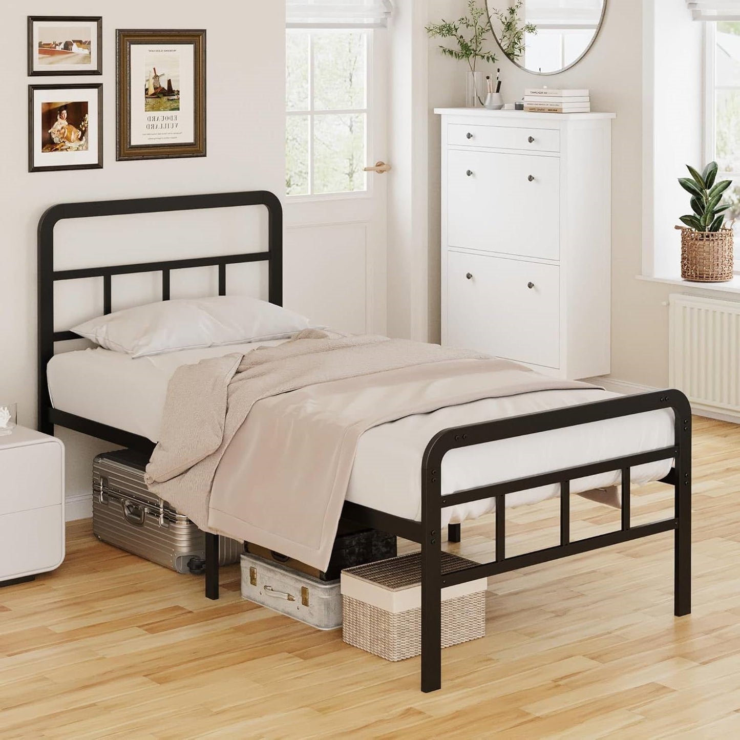 Twin Heavy Duty Metal Bed Frame with Headboard and Footboard in Black