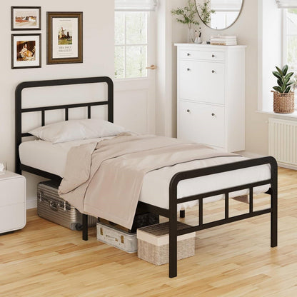 Twin Heavy Duty Metal Bed Frame with Headboard and Footboard in Black