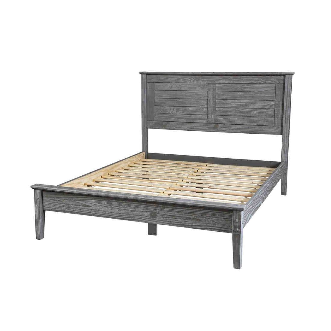 Twin Size Coastal Dorm Farmhouse Solid Pine Wood Platform Bed in Rustic Grey — Chic Home-Decor