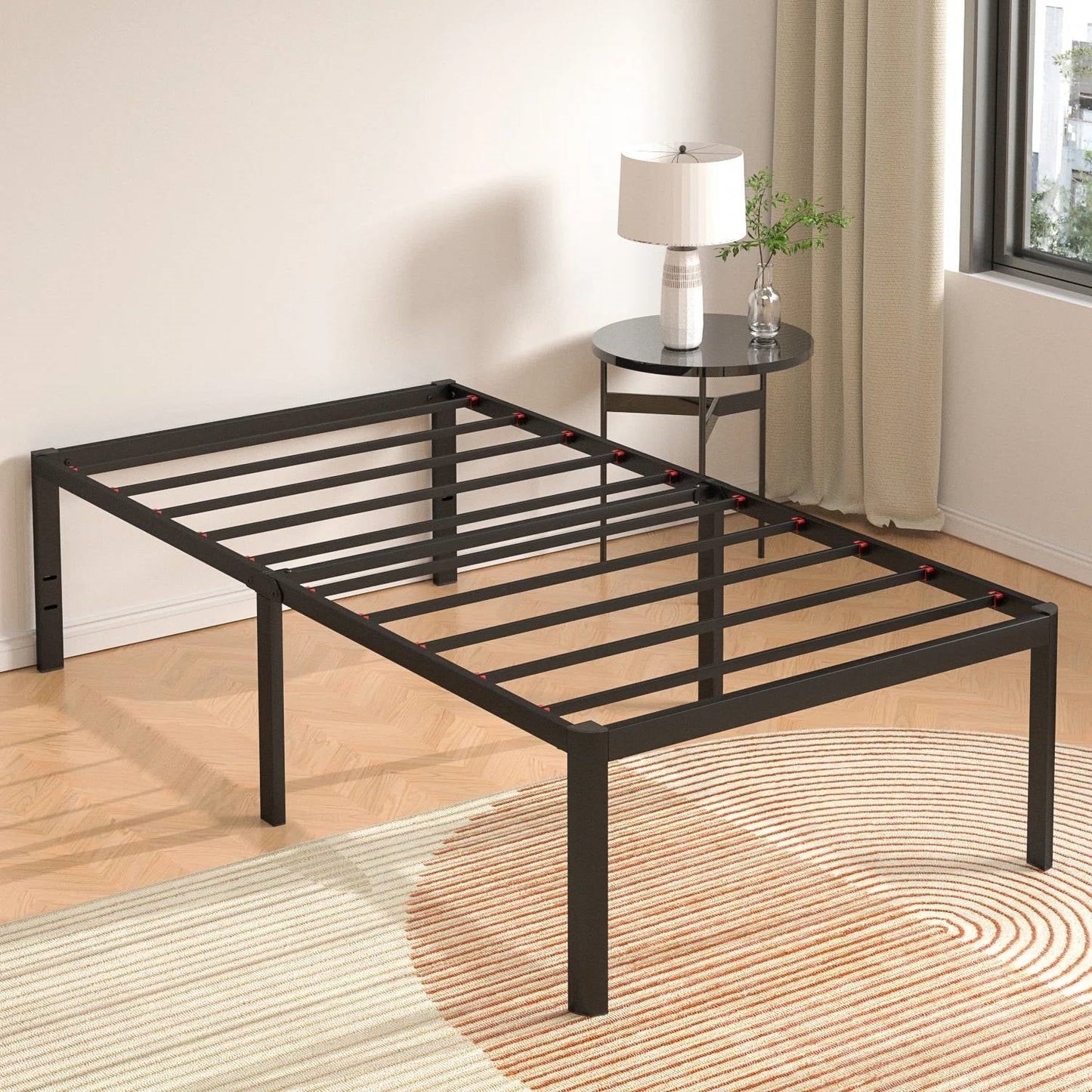 Twin 18-inch Rounded Edge Corners Metal Bed Frame with Under-bed Storage Space — Chic Home-Decor