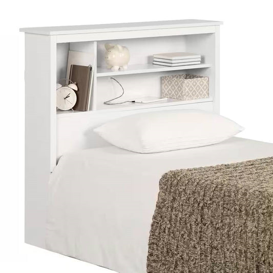 Twin size Modern Scandinavian Style Bookcase Headboard in White Wood Finish — Chic Home-Decor