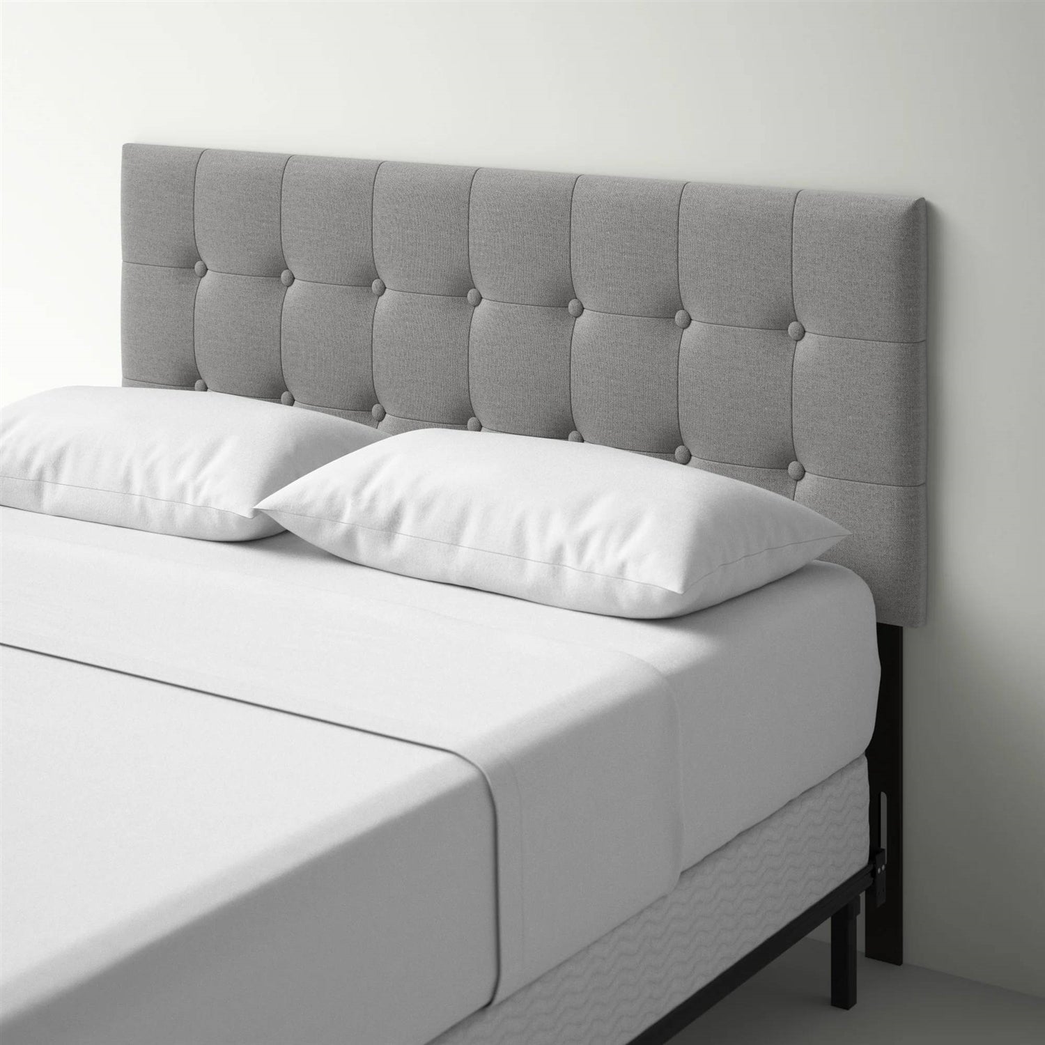 Twin size Contemporary Button-Tufted Headboard in Grey Upholstered Fabric — Chic Home-Decor