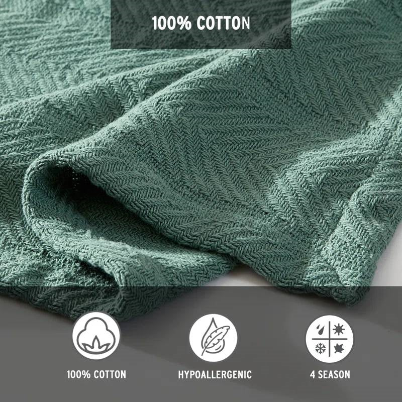 Twin size Lightweight 100-Percent Cotton Reversible Knit Blanket in Green