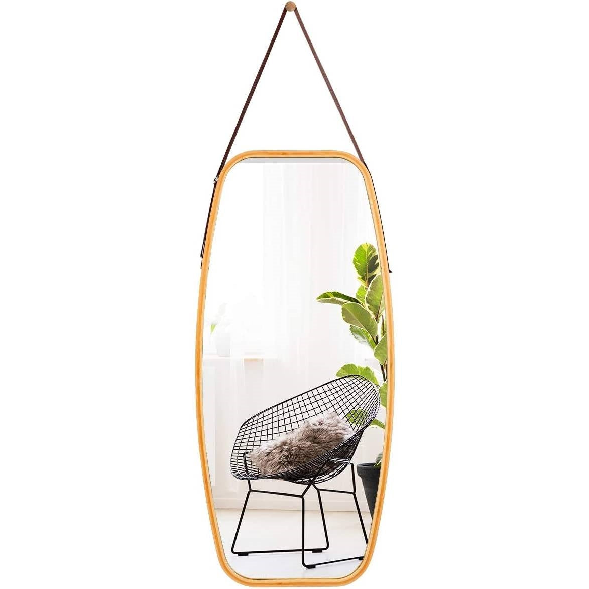 Wall Hanging Bedroom Bathroom Rectangular Mirror with Bamboo Frame — Chic Home-Decor