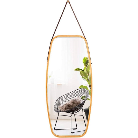 Wall Hanging Bedroom Bathroom Rectangular Mirror with Bamboo Frame — Chic Home-Decor