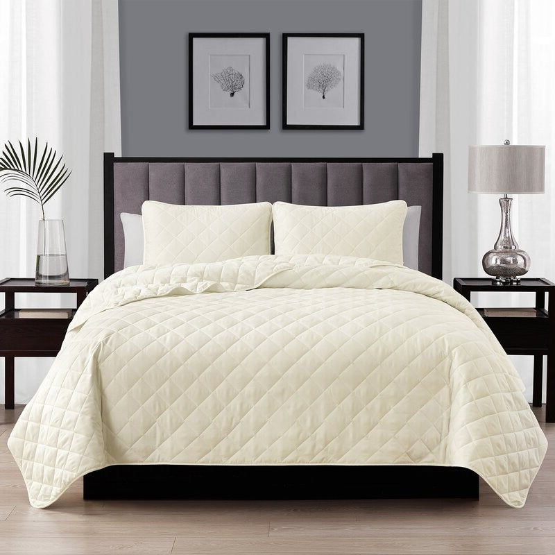 Twin/Twin XL 2-Piece Ivory Microfiber Reversible Diamond Quilt Set — Chic Home-Decor