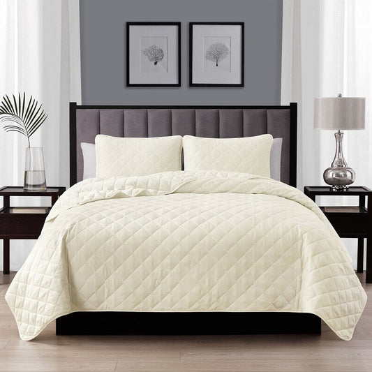 Twin/Twin XL 2-Piece Ivory Microfiber Reversible Diamond Quilt Set — Chic Home-Decor