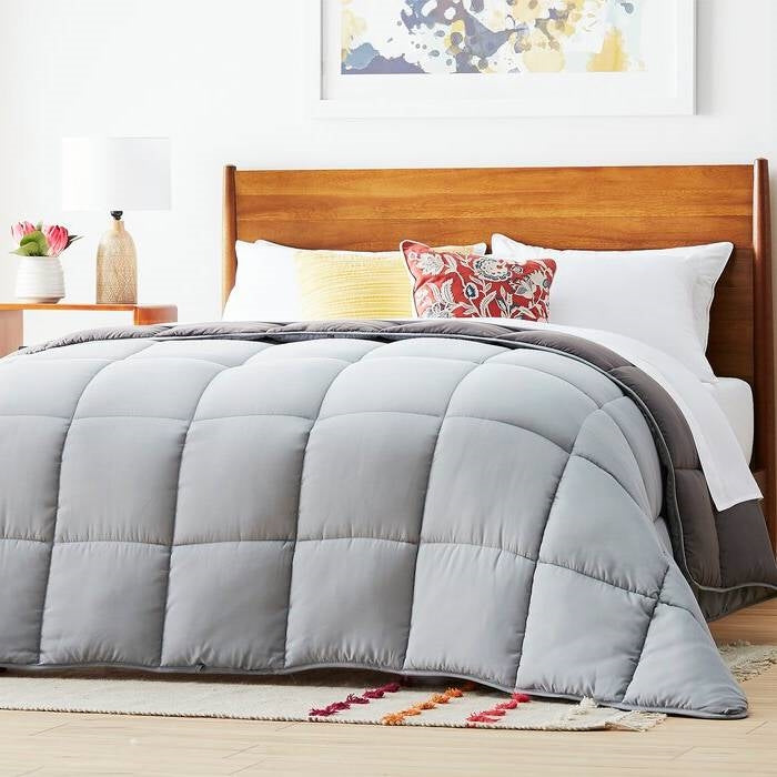 Twin Size All Seasons Plush Light/Dark Grey Reversible Polyester Down Alternative Comforter — Chic Home-Decor