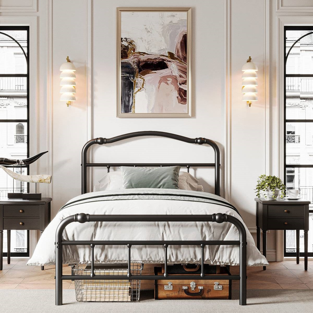 Twin Size Industrial Vintage Heavy Duty Steel Slat Bed Frame