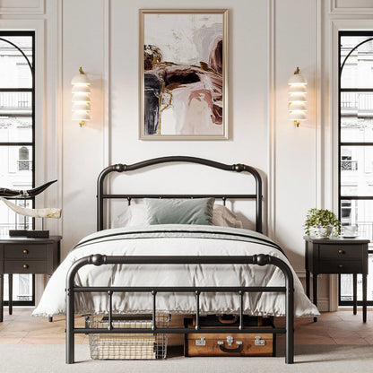 Twin Size Industrial Vintage Heavy Duty Steel Slat Bed Frame