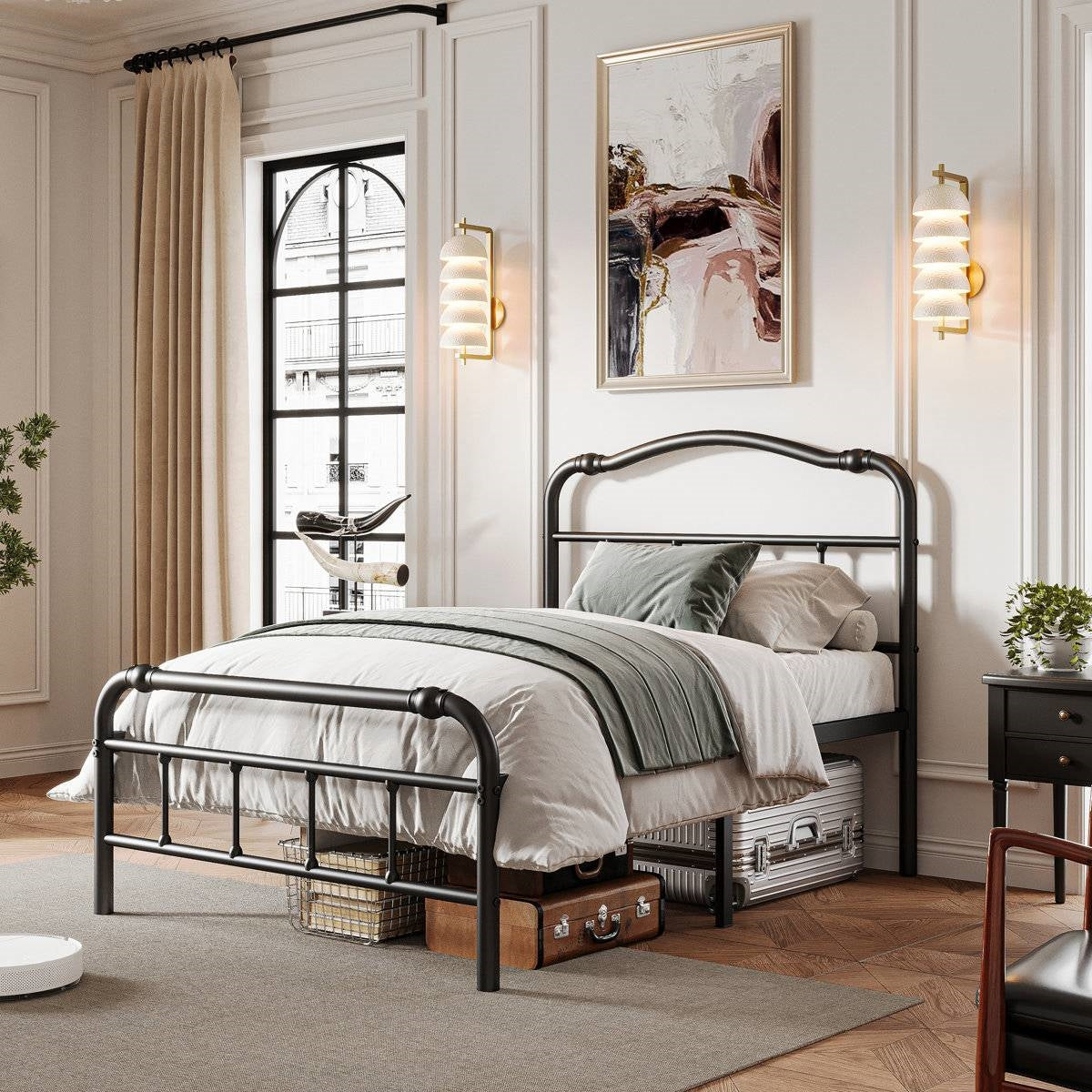 Twin Size Industrial Vintage Heavy Duty Steel Slat Bed Frame