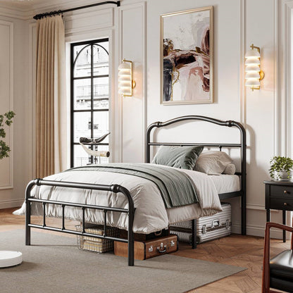 Twin Size Industrial Vintage Heavy Duty Steel Slat Bed Frame