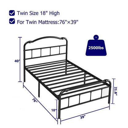 Twin Size Industrial Vintage Heavy Duty Steel Slat Bed Frame