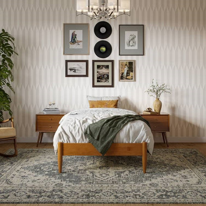 Twin size Solid Hardwood Platform Bed Frame in Natural Wood Finish