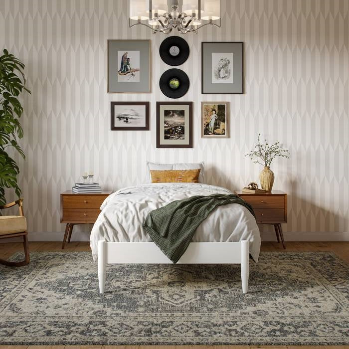 Twin Size Solid Hardwood Victorian Style White Platform Bed