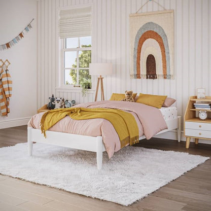 Twin Size Solid Hardwood Victorian Style White Platform Bed
