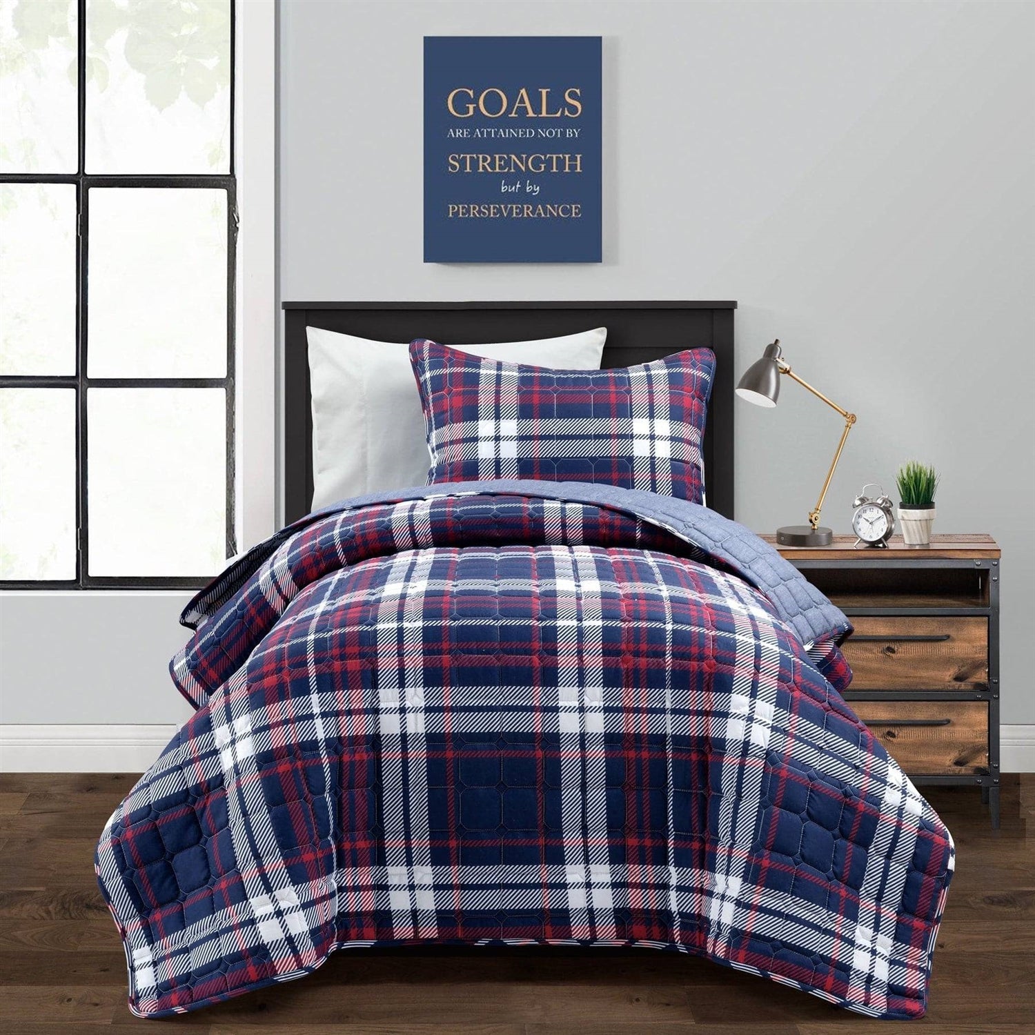 Twin/XL Farmhouse Plaid 2 Piece Lightweight Reversible Quilt Set — Chic Home-Decor