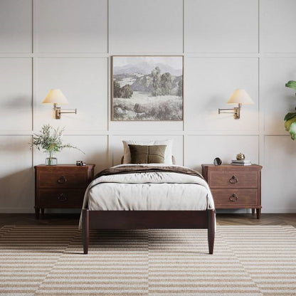Twin XL Size Solid Hardwood Victorian Style Espresso Platform Bed