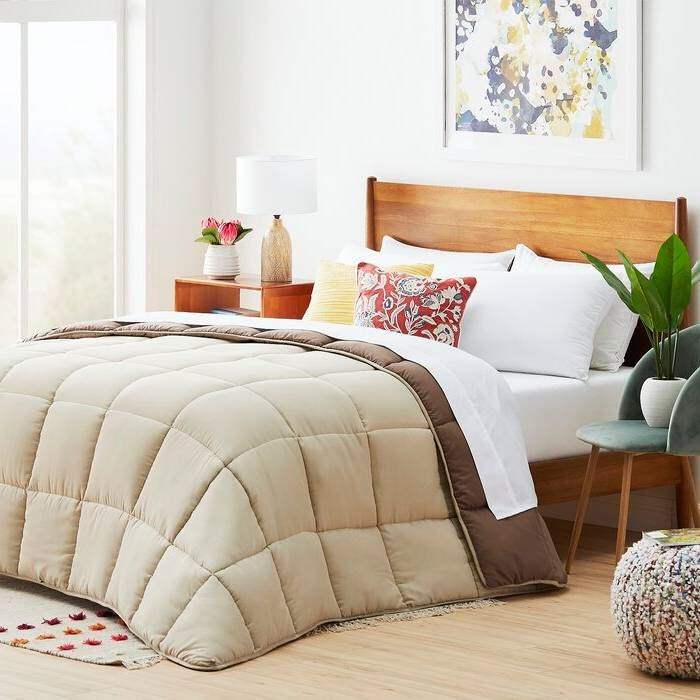 Twin All Seasons Beige/Brown Reversible Polyester Down Alternative Comforter — Chic Home-Decor