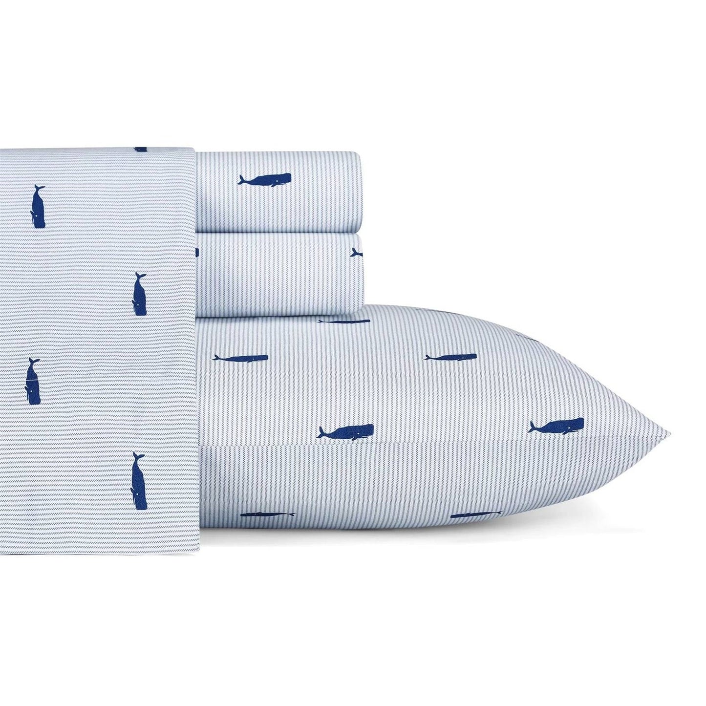 Twin size Coastal Beach 100-Percent Cotton Navy Blue White Stripe Sheet Set — Chic Home-Decor