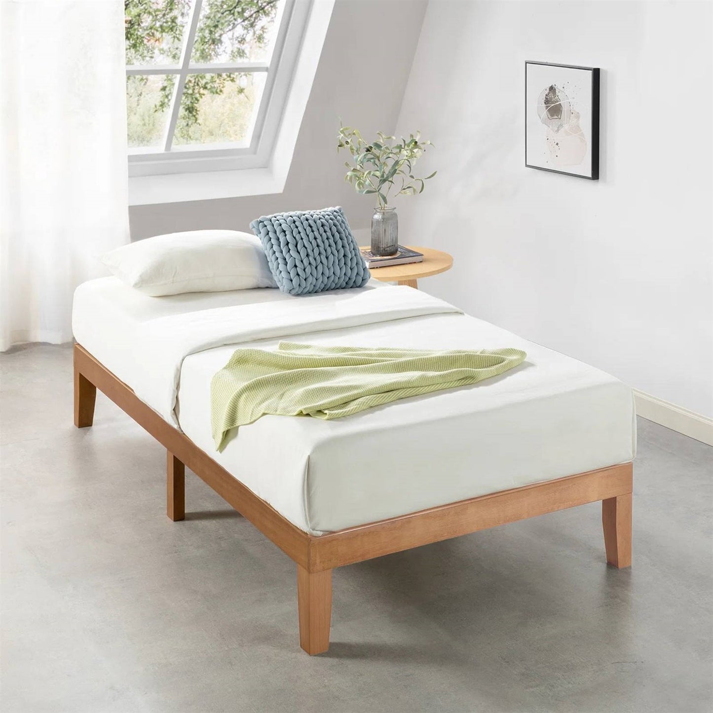 Twin size Solid Wood Platform Bed Frame in Natural Wooden Finish — Chic Home-Decor