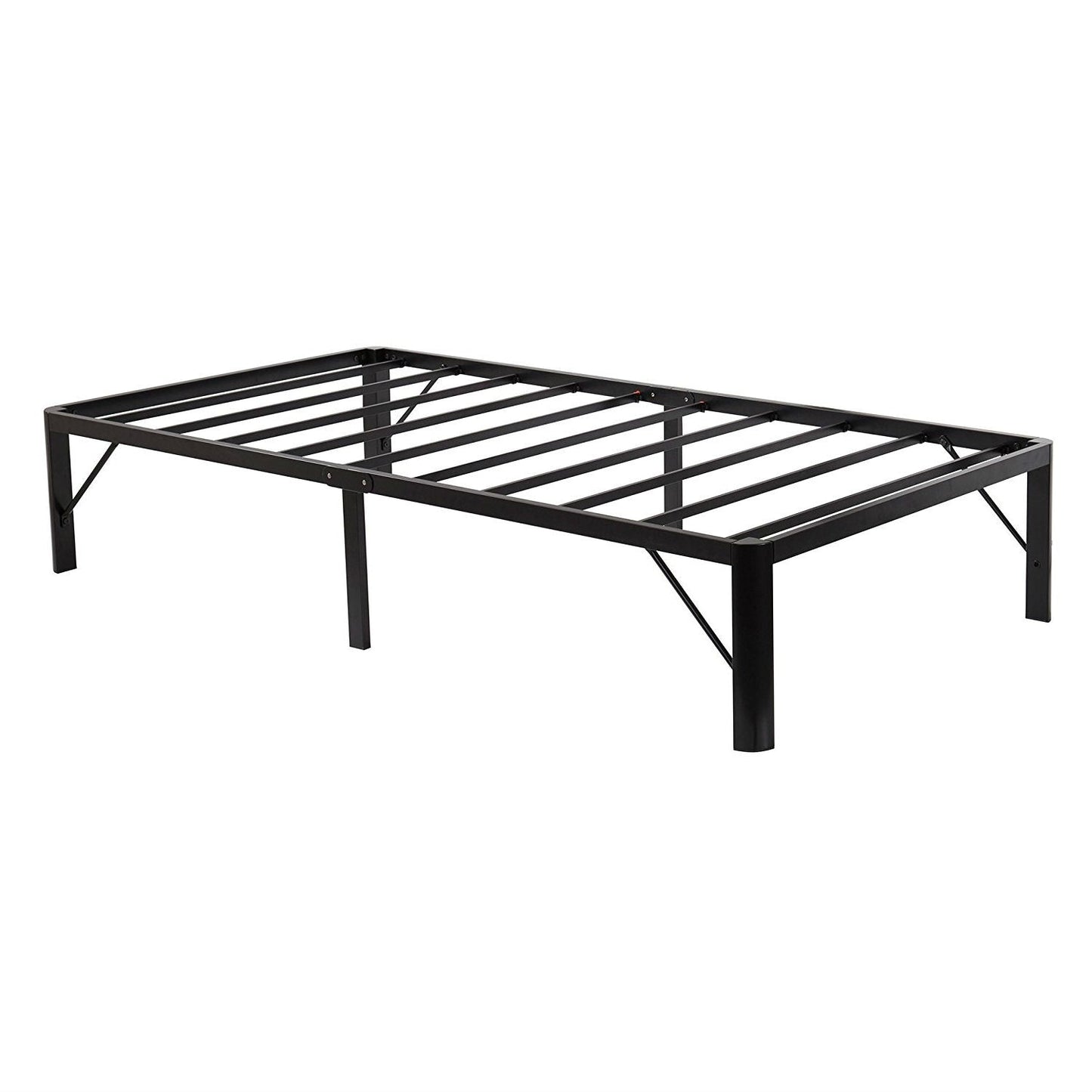 Twin XL 16-inch High Black Metal Platform Bed Frame with Round Corners