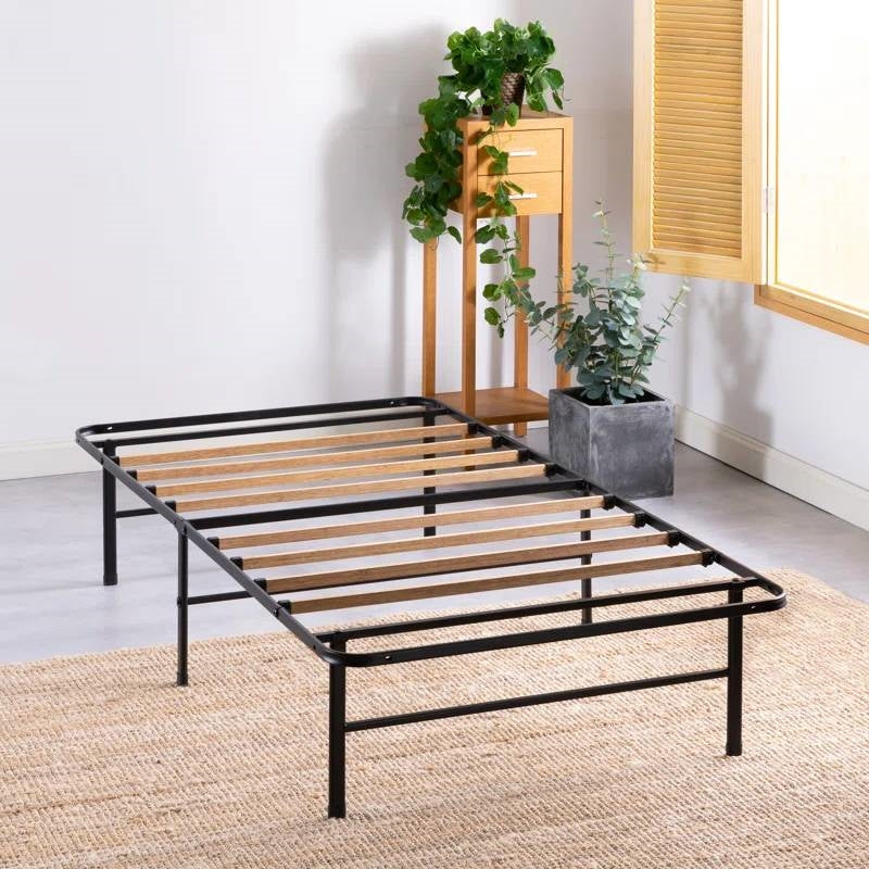 Twin XL size Metal Bed Frame with Bamboo Wood Slats — Chic Home-Decor