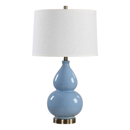 Roe Table Lamp, White Linen Shade, White Gourd Ceramic Body, 26 Inch