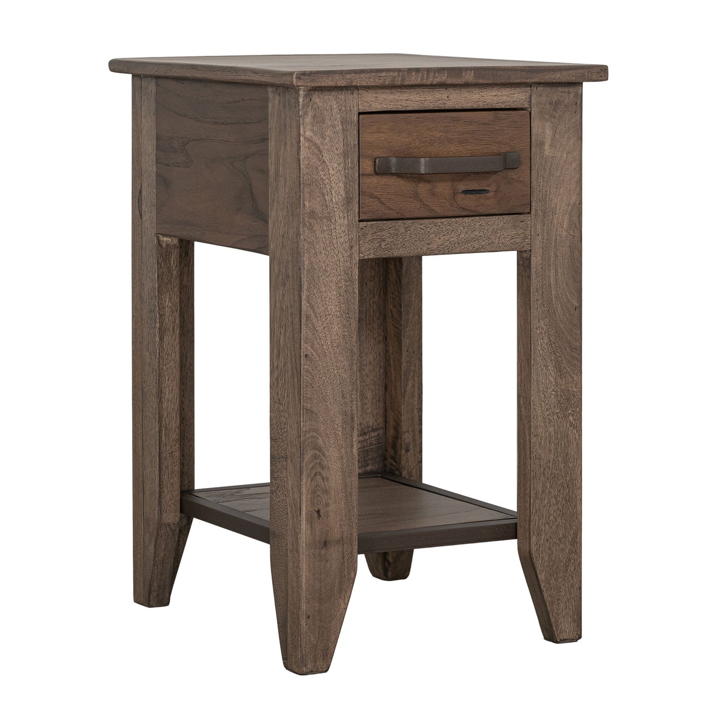 Tacey Chairside Table, 1 Drawer, 1 Shelf, Peanut Brown Wood, 18 Inch