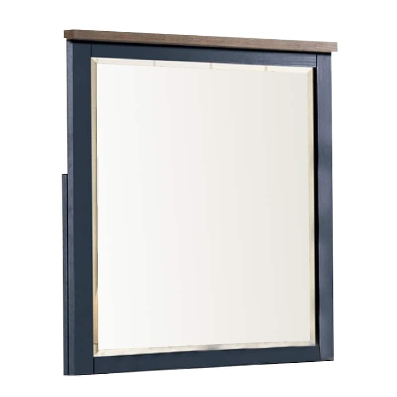 Tela 36 Inch Dresser Mirror, Blue Pinewood Frame, Dark Brown Top