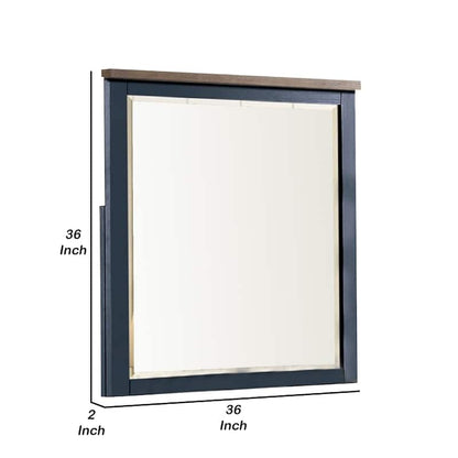 Tela 36 Inch Dresser Mirror, Blue Pinewood Frame, Dark Brown Top