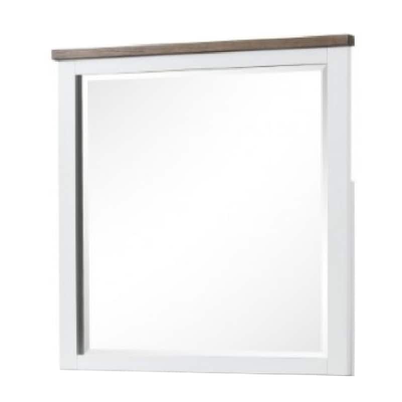 Tela Dresser Mirror, White Pinewood Frame, Dark Brown Top, 36 Inch