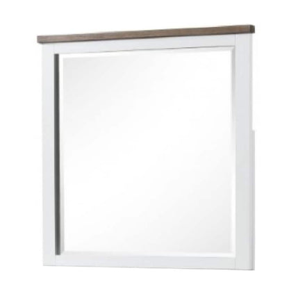 Tela Dresser Mirror, White Pinewood Frame, Dark Brown Top, 36 Inch