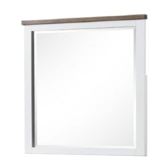 Tela Dresser Mirror, White Pinewood Frame, Dark Brown Top, 36 Inch