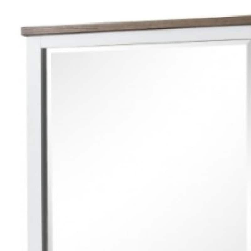 Tela Dresser Mirror, White Pinewood Frame, Dark Brown Top, 36 Inch
